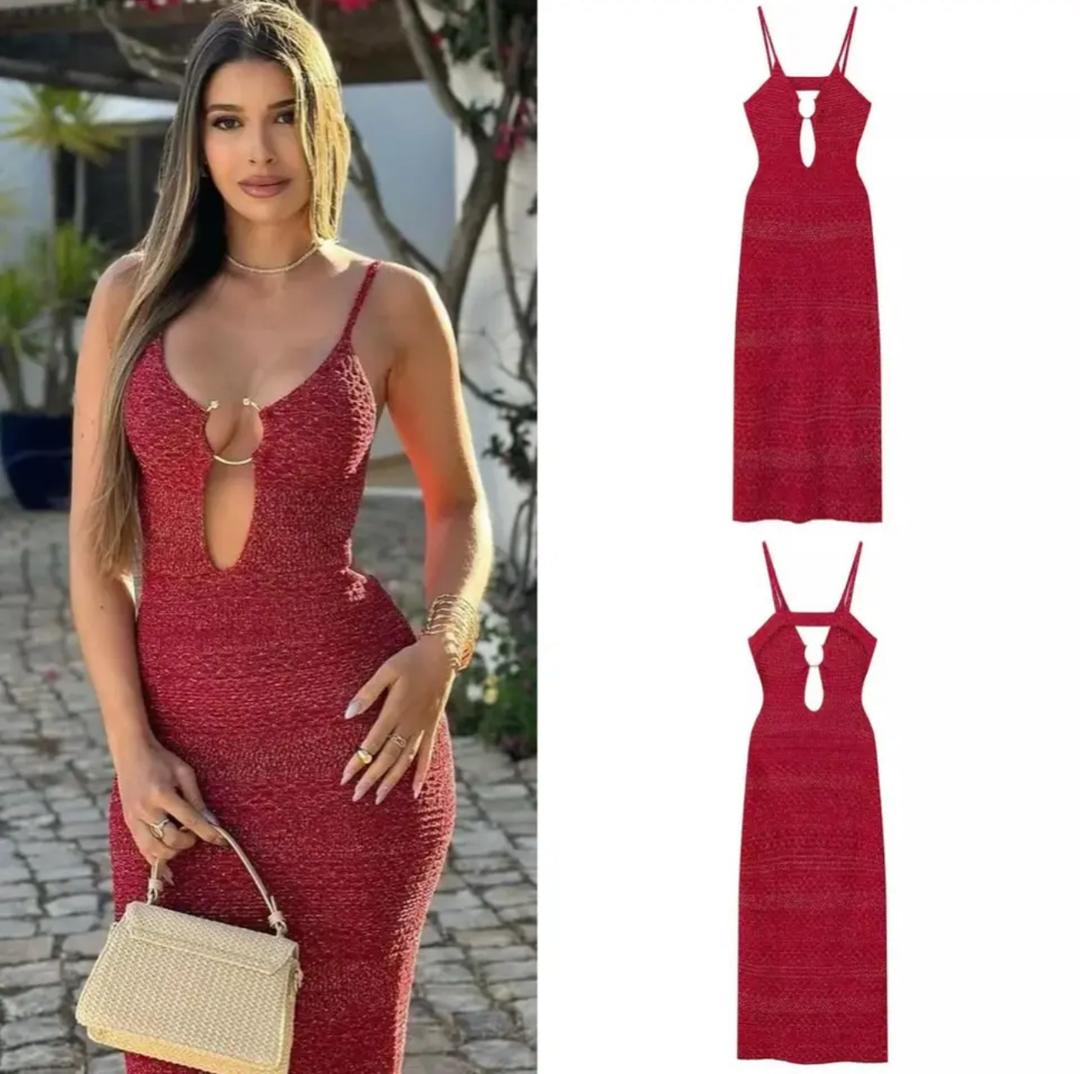 Huma Statement Backless Knitted Dress In Red