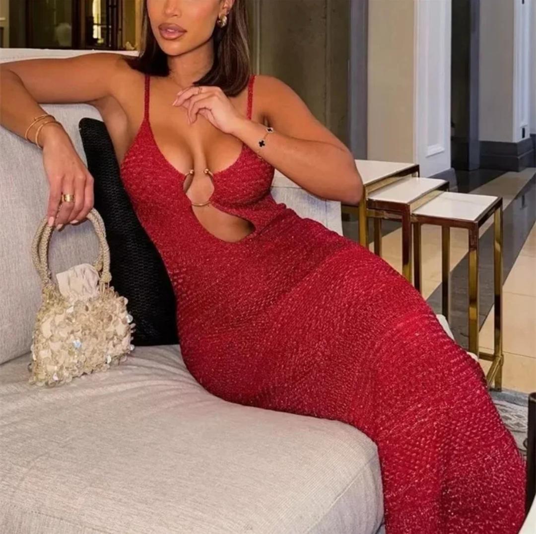 Huma Statement Backless Knitted Dress In Red