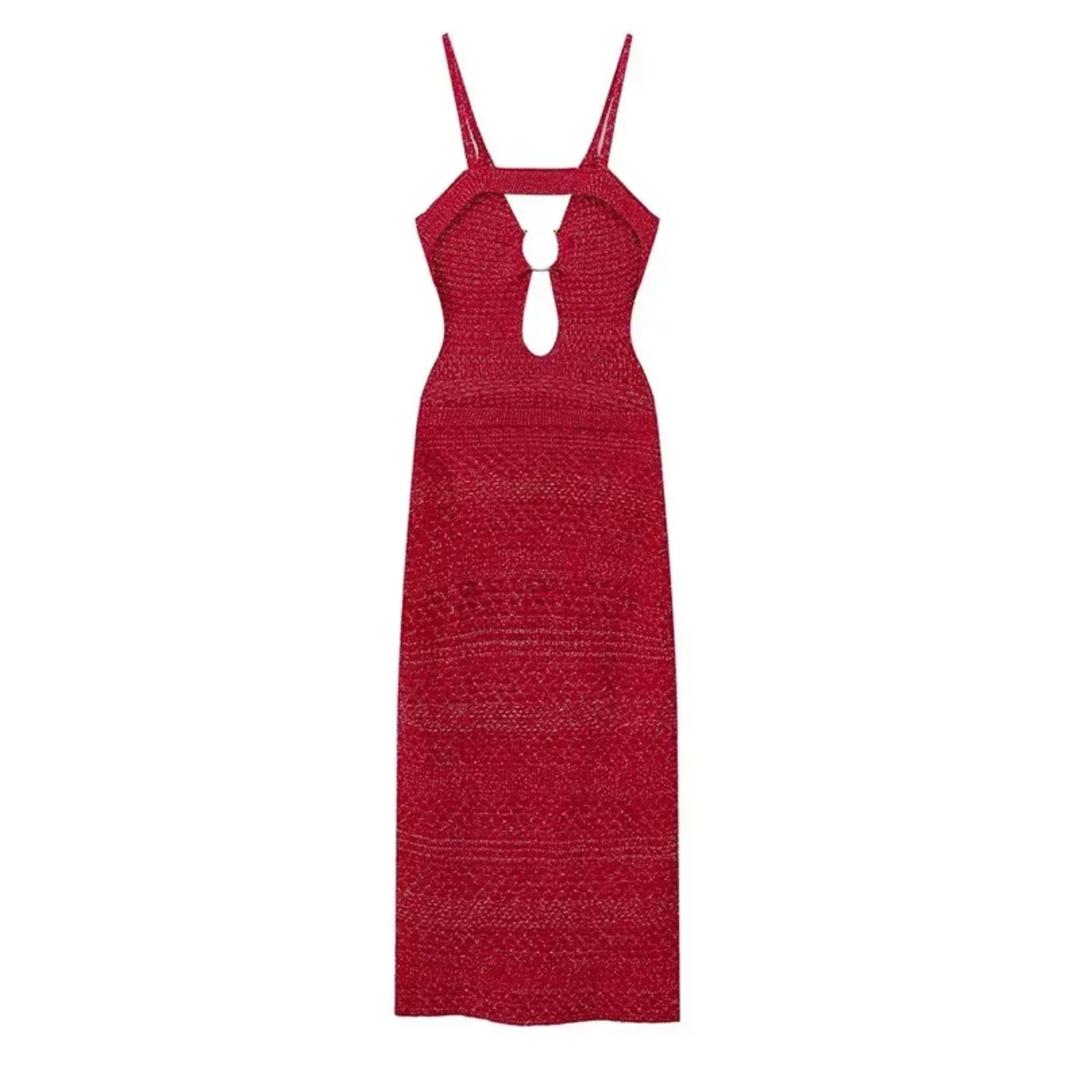 Huma Statement Backless Knitted Dress In Red