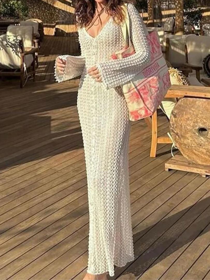 Hanaya Statement Crochet Dress In White