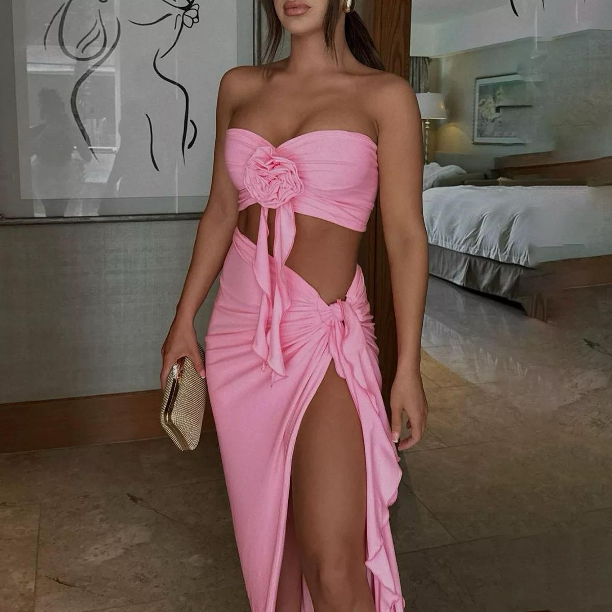 Mayne Summer Holiday Coord Set -Resortwear In Pink