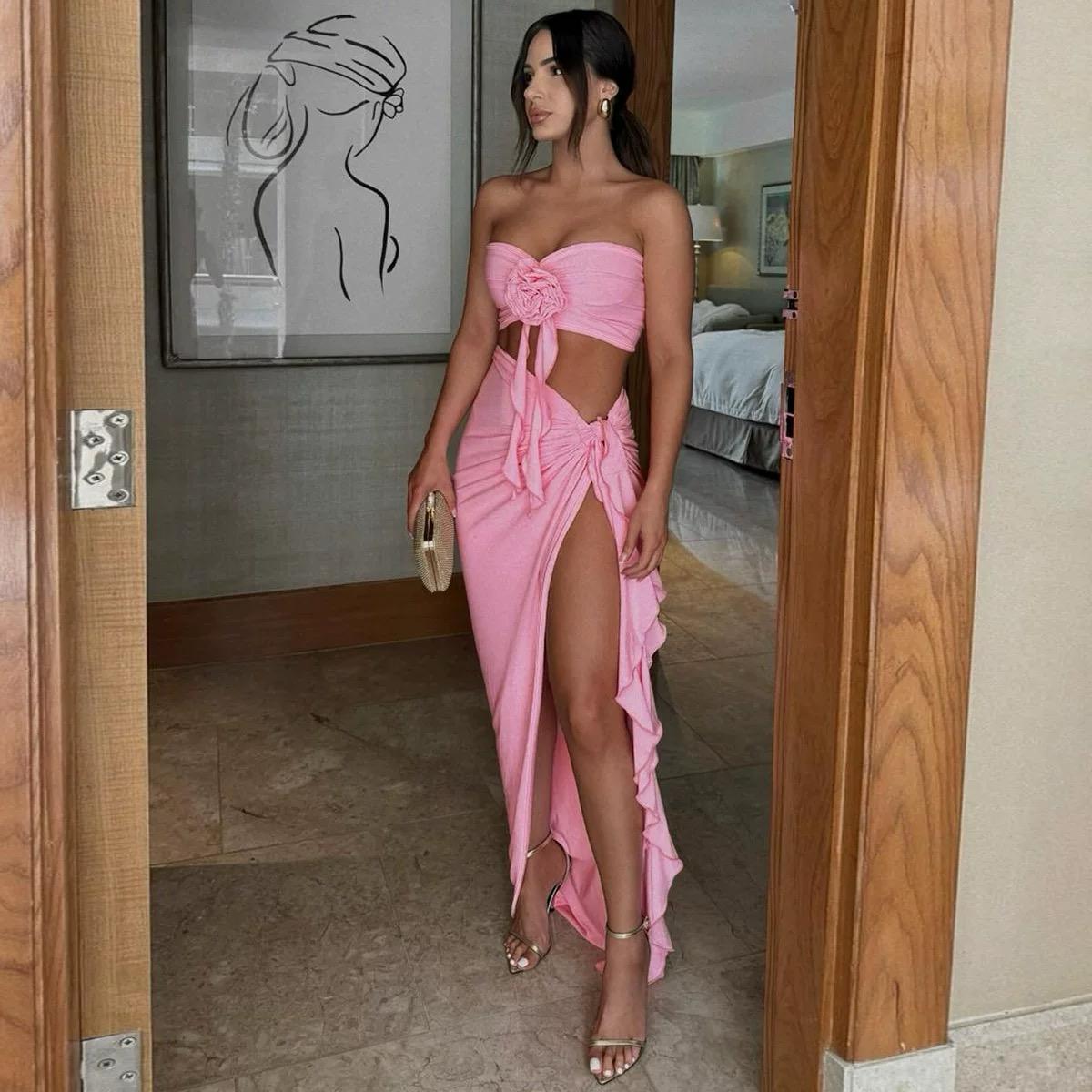 Mayne Summer Holiday Coord Set -Resortwear In Pink