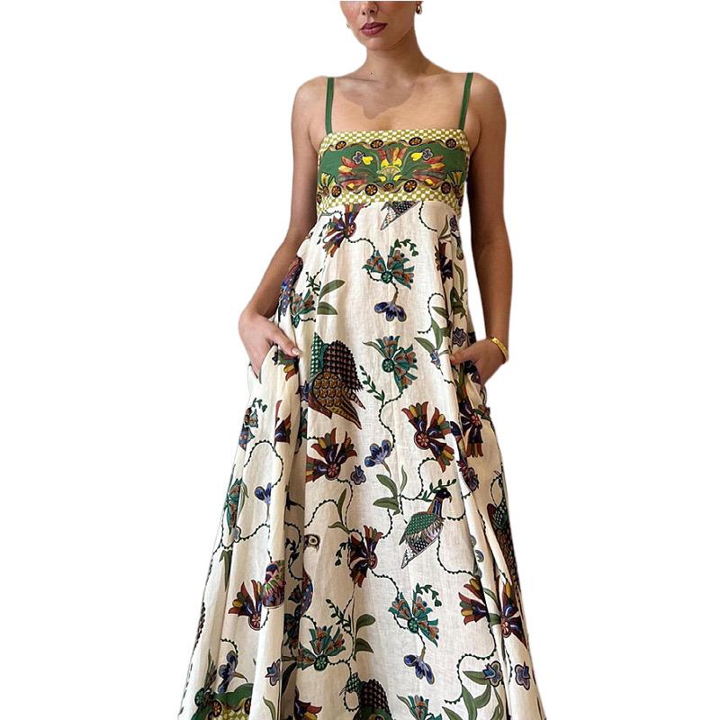 Alaric Printed Holiday Dress In Green