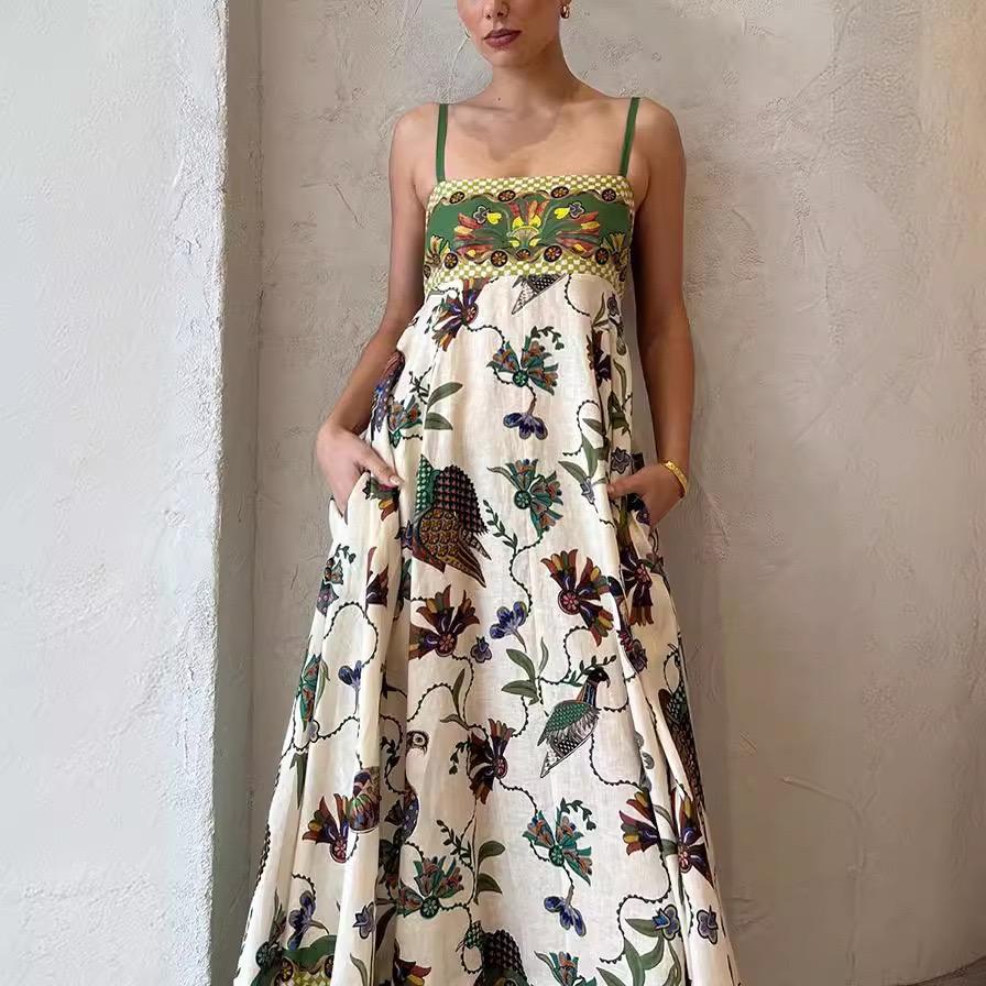 Alaric Printed Holiday Dress In Green