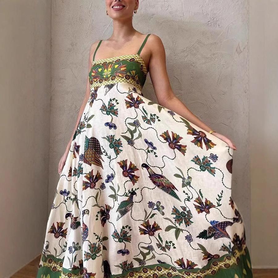 Alaric Printed Holiday Dress In Green