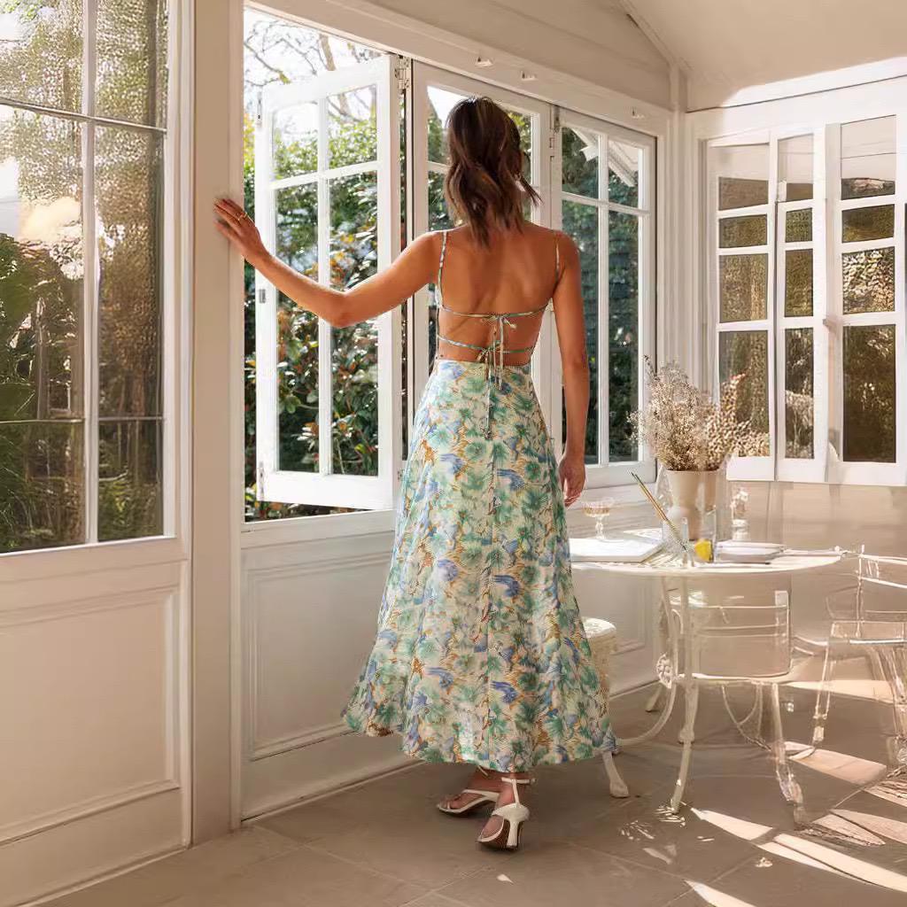 Debina Floral Summer Dress In Light Green