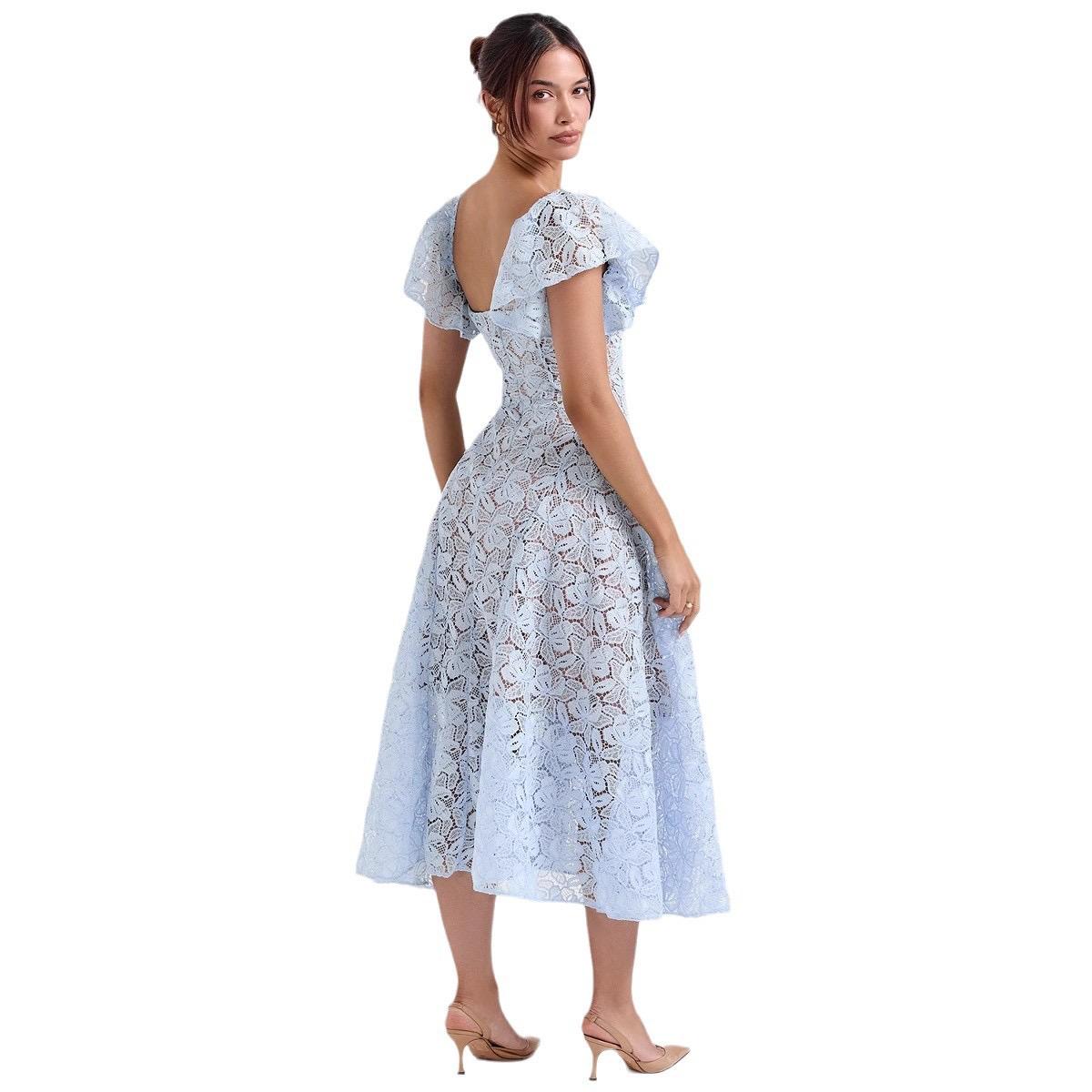 Tena Luxury Lace Midi Dress In Blue