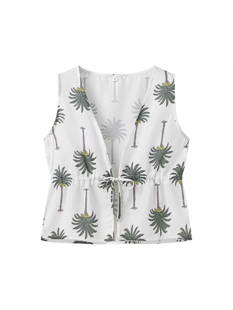 Palm Statement Summer Coord Set In White