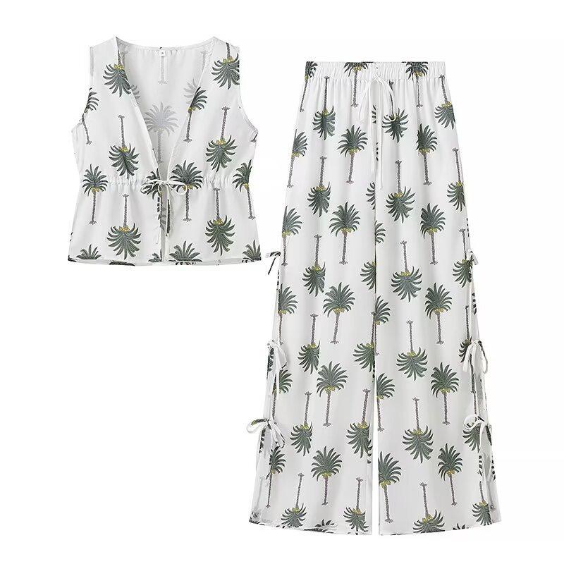 Palm Statement Summer Coord Set In White