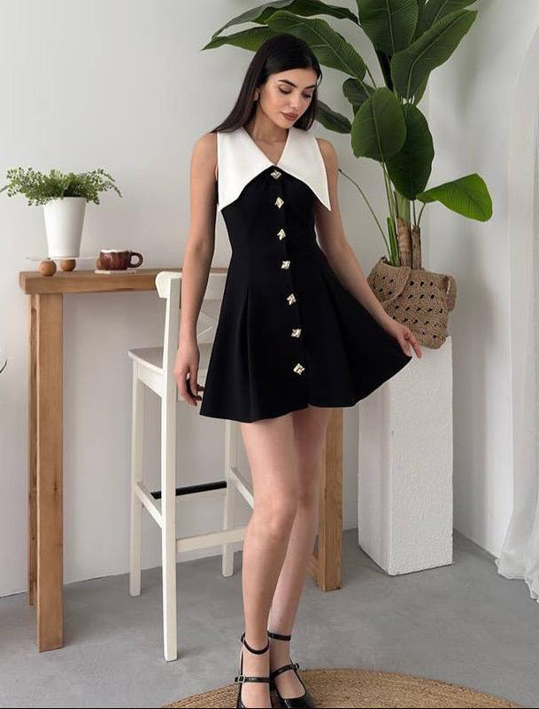 Leriya Luxe Collar Mini Dress In Black
