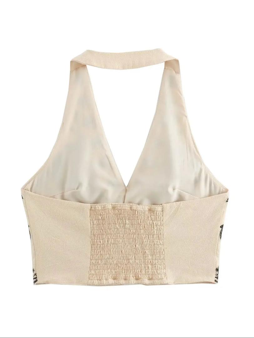 Maiko Halterneck Summer Top In Beige