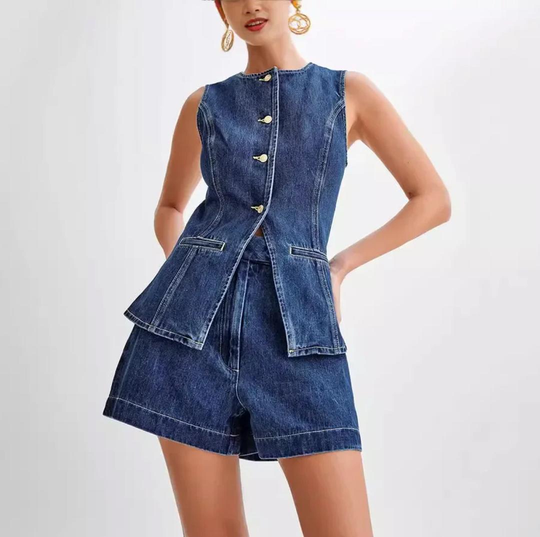 Amreah Statement Denim Coord In Navy Blue