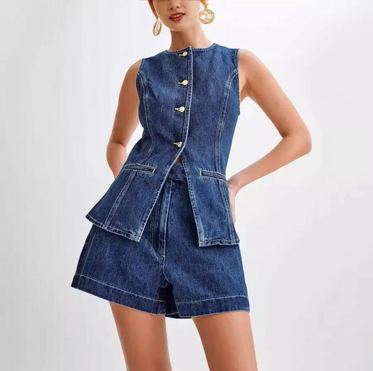 Amreah Statement Denim Coord In Navy Blue