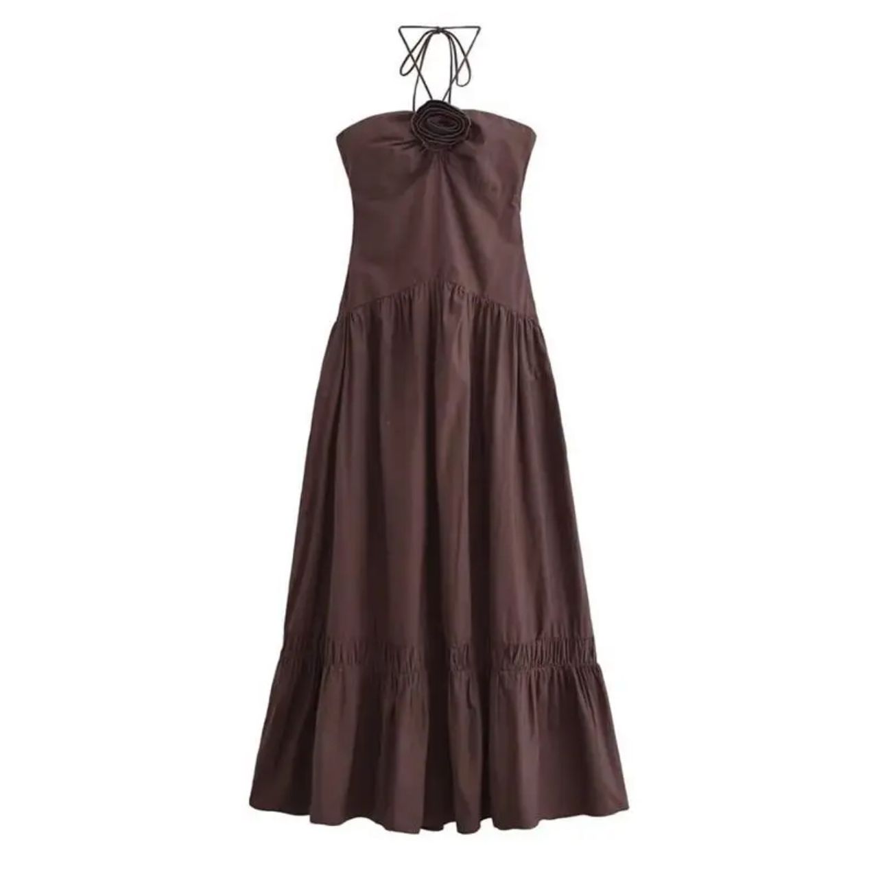 Delma Rosette Holiday Maxi Dress In Brown