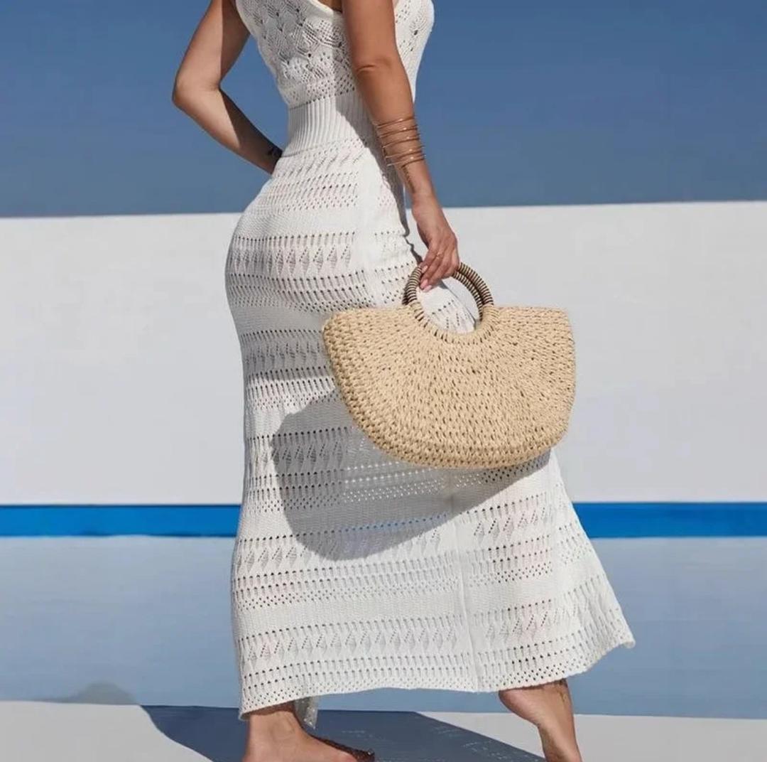 Lily Halterneck Soft Knit Dress In White
