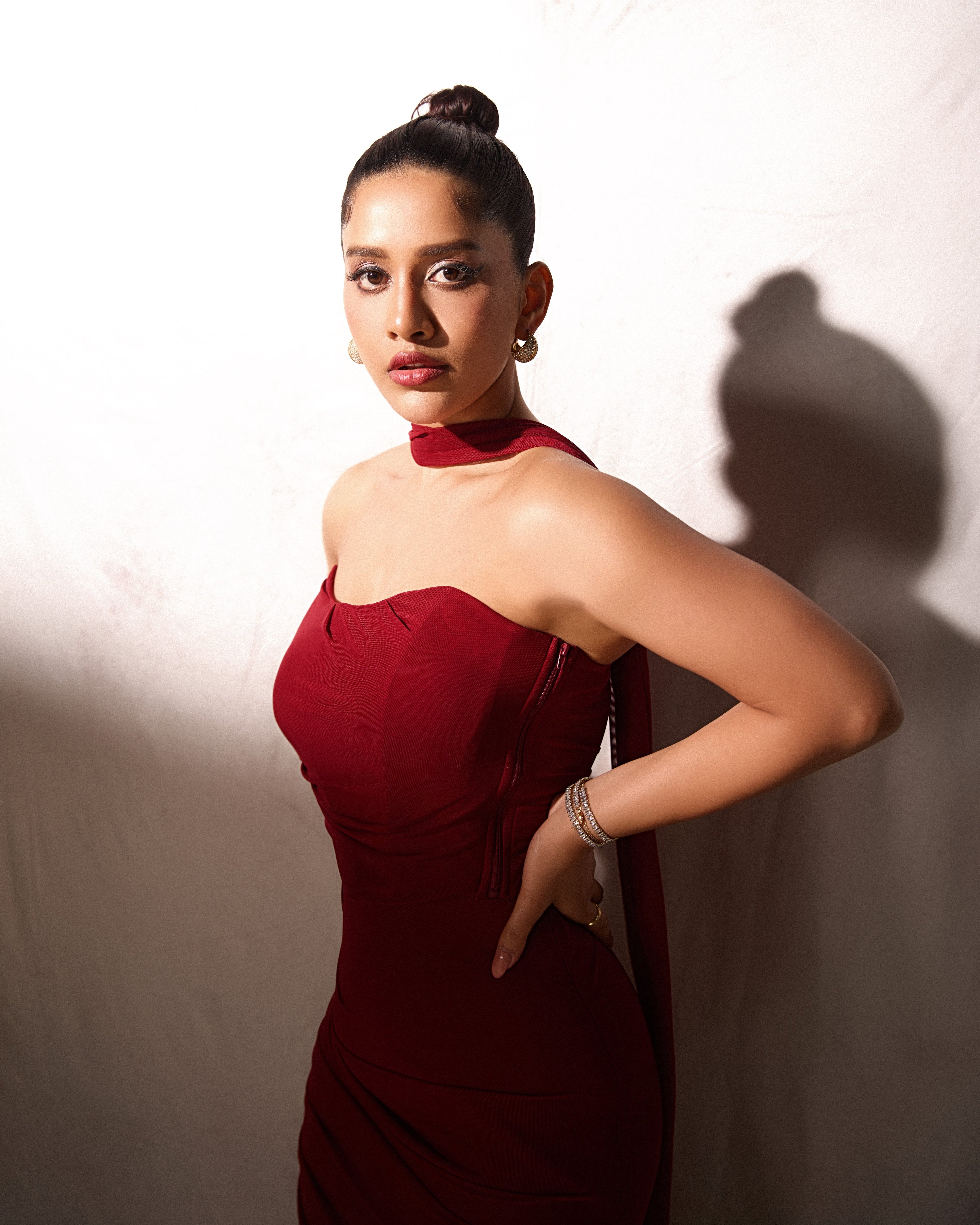 Alara Summer Set of Top And Skirt With Scarf In Maroon