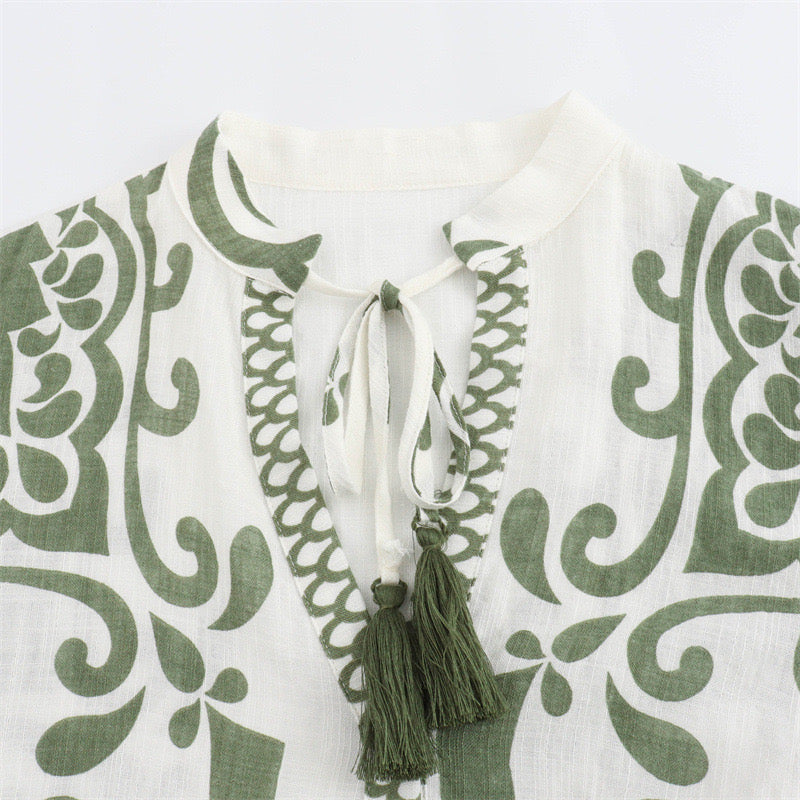 Zhenya Printed Summer Dress In White