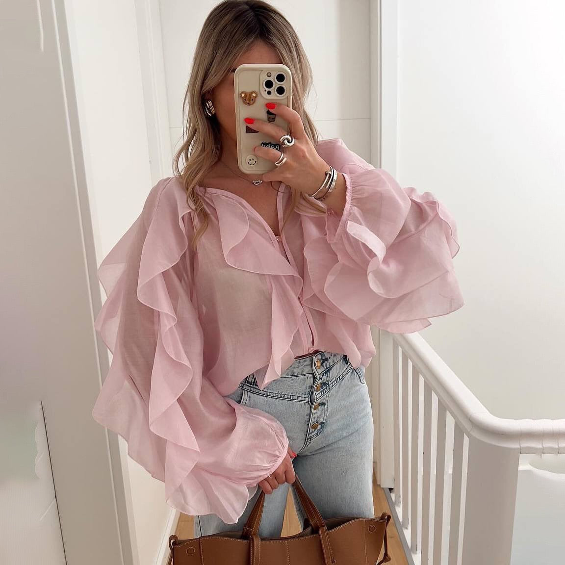 Saga Ruffled Top In Pink
