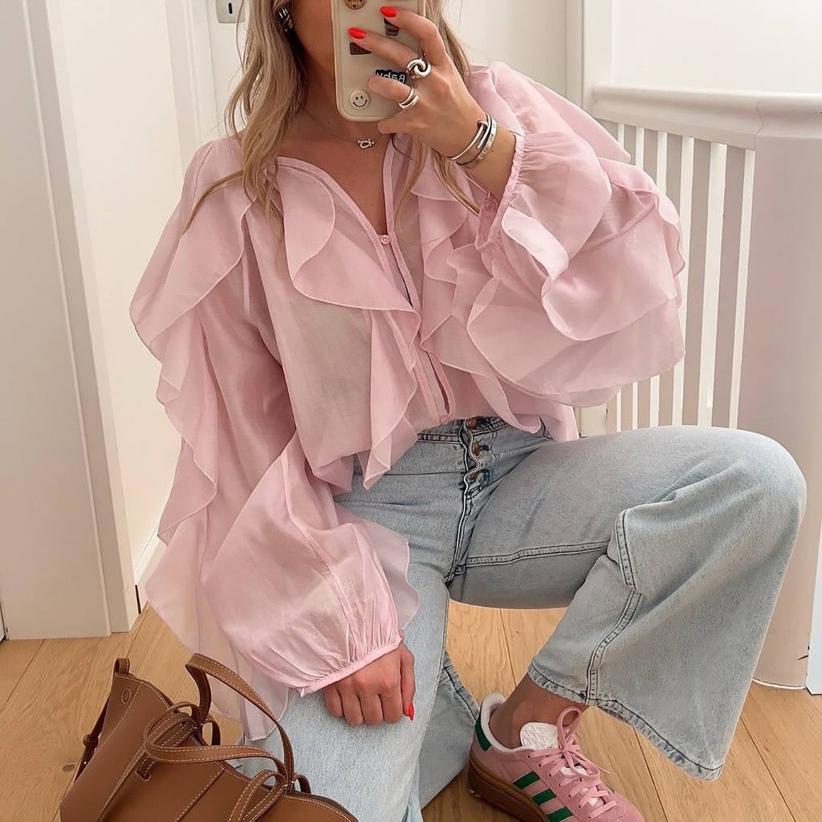 Saga Ruffled Top In Pink
