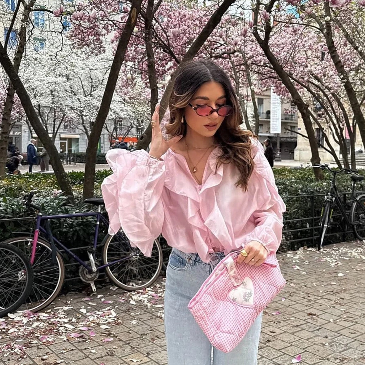 Saga Ruffled Top In Pink