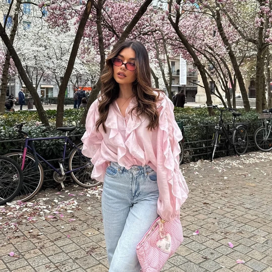 Saga Ruffled Top In Pink