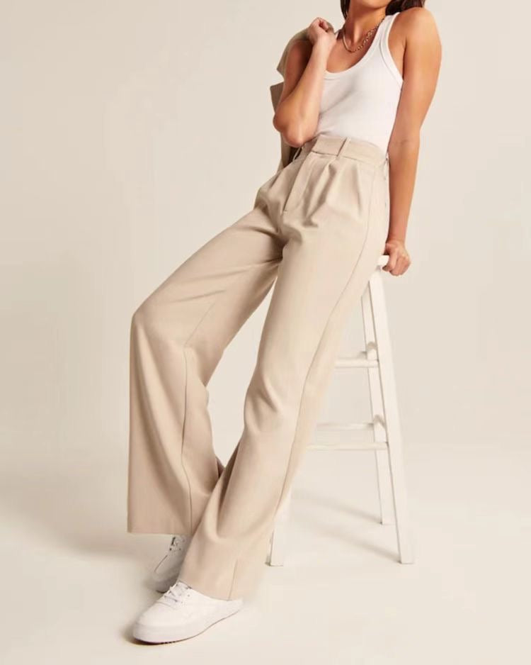Riley Wide Leg High Waist Pants In Beige