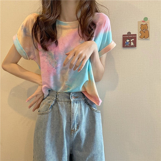 Delfina Tie And Dye Top In Multicolor