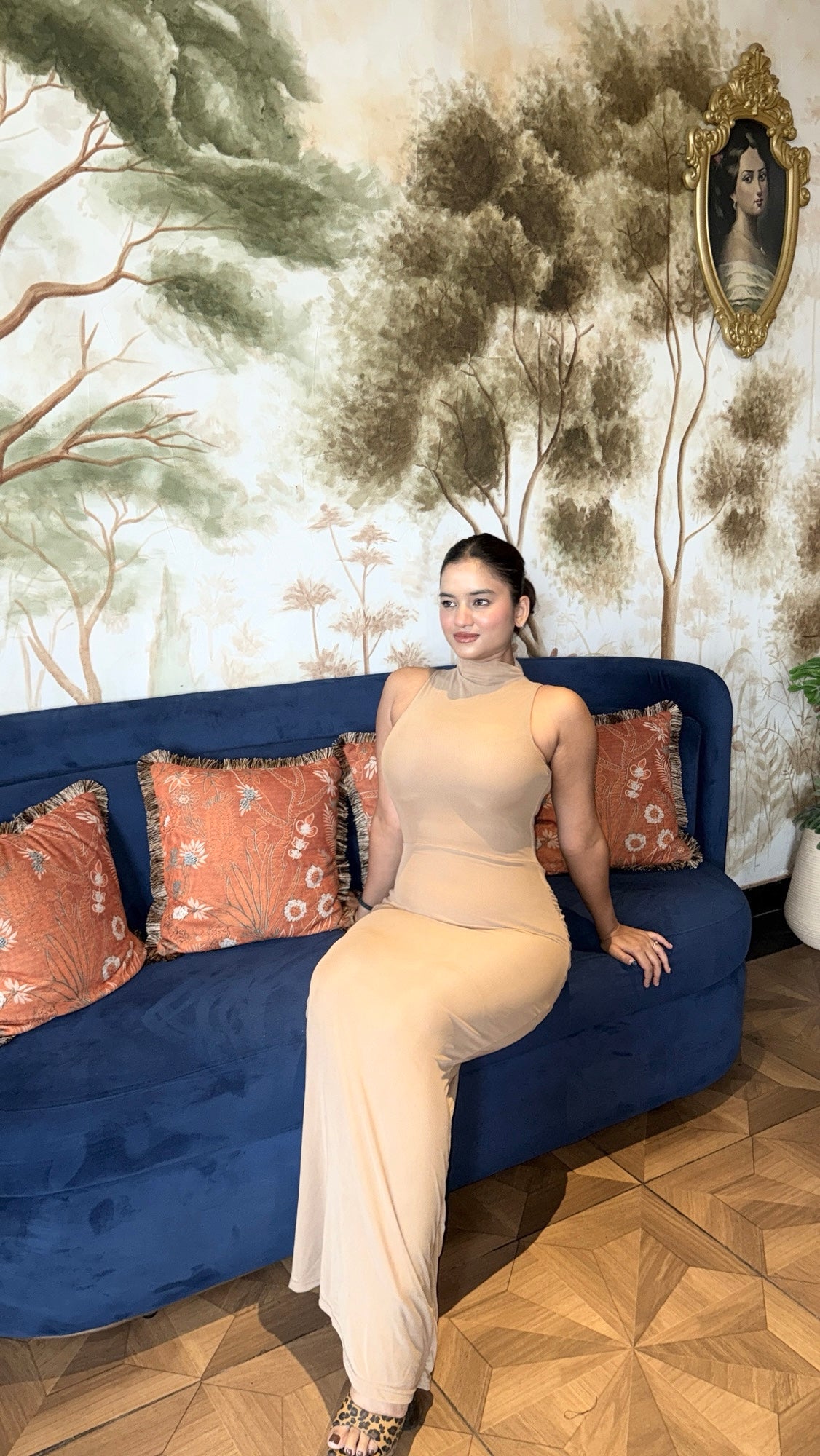 Saddle Statement Bodycon Maxi Dress In Brown