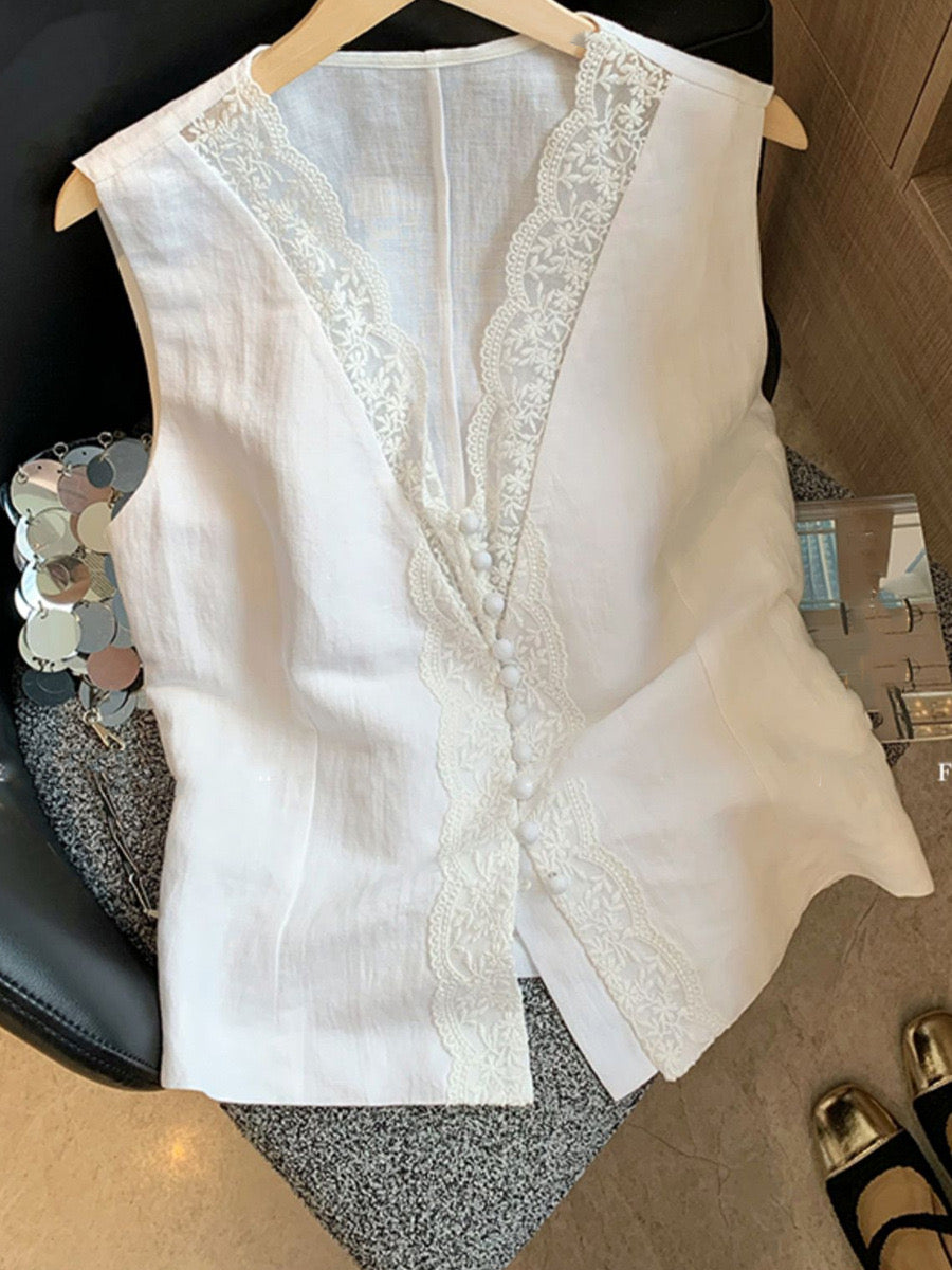Rayna Solid Vest Summer Top In White