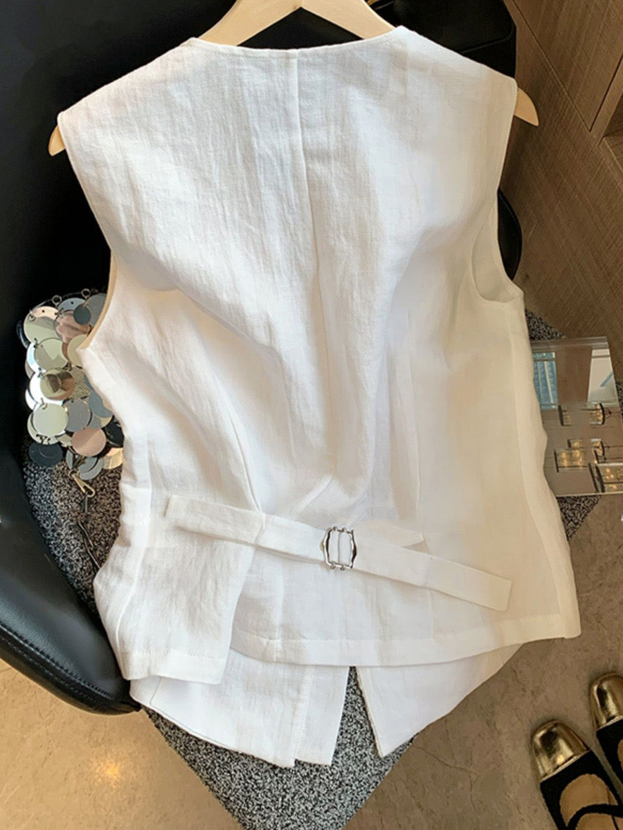 Rayna Solid Vest Summer Top In White