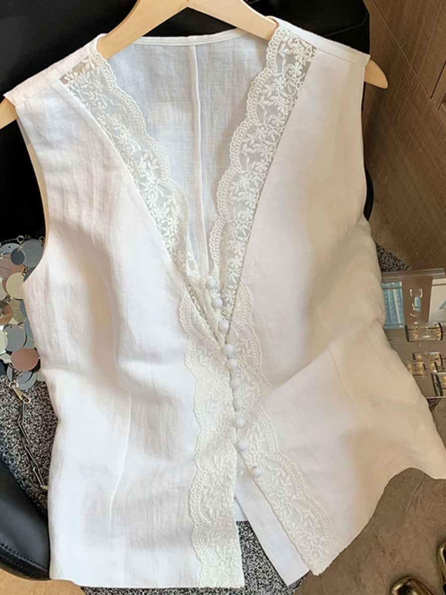 Rayna Solid Vest Summer Top In White