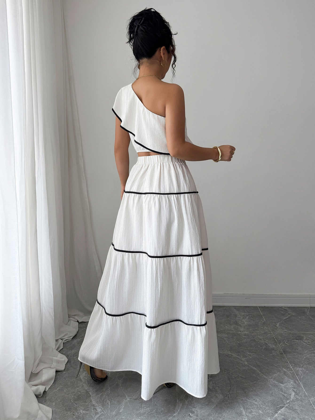 Valentino One-Shoulder Top With Skirt Coord Sets In White