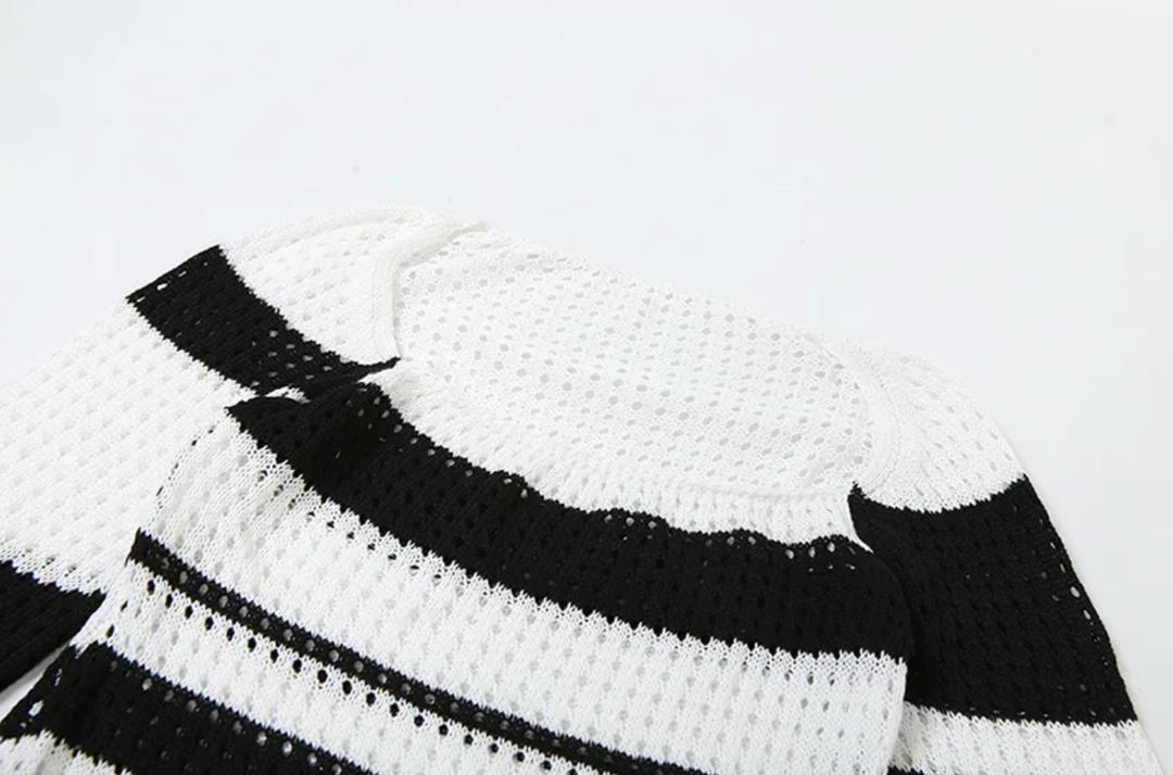 Raven Striped Crochet Dress In Black