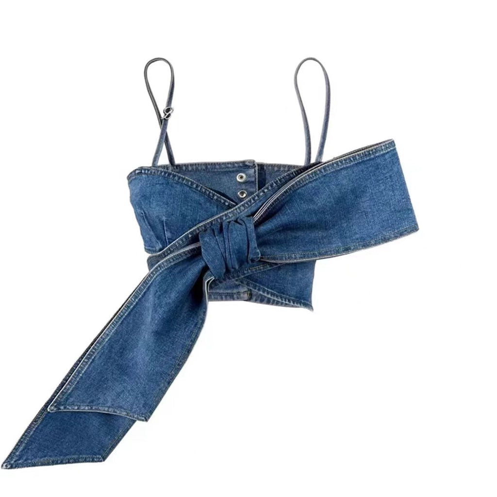 Albin Denim Crop Top In Blue