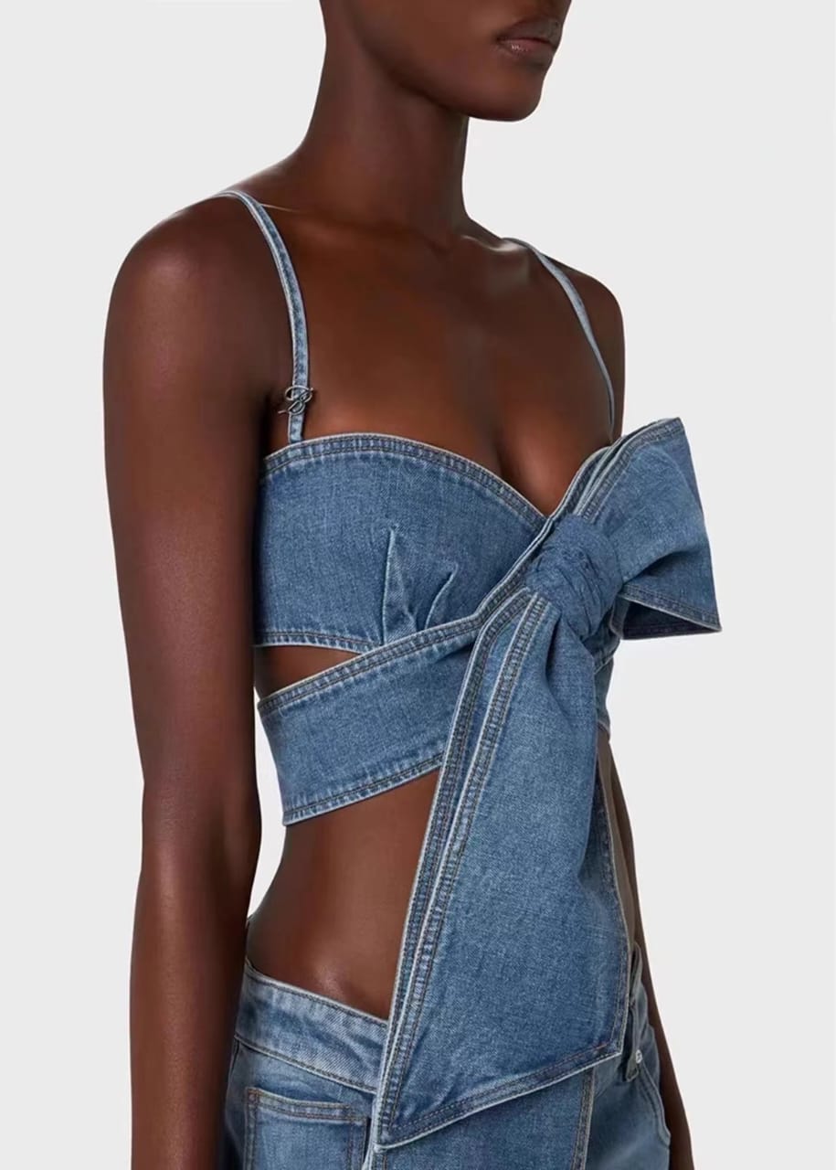 Albin Denim Crop Top In Blue