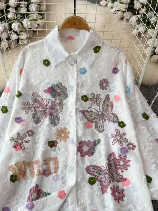 Derry Rhinestone Oversized Shirt In White