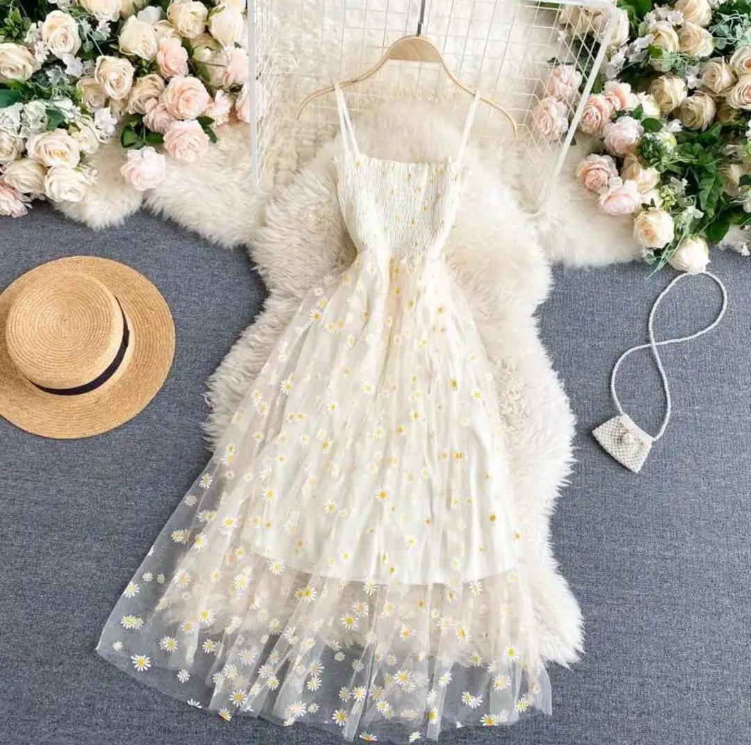 Rabia Printed Summer Midi Dress In Beige