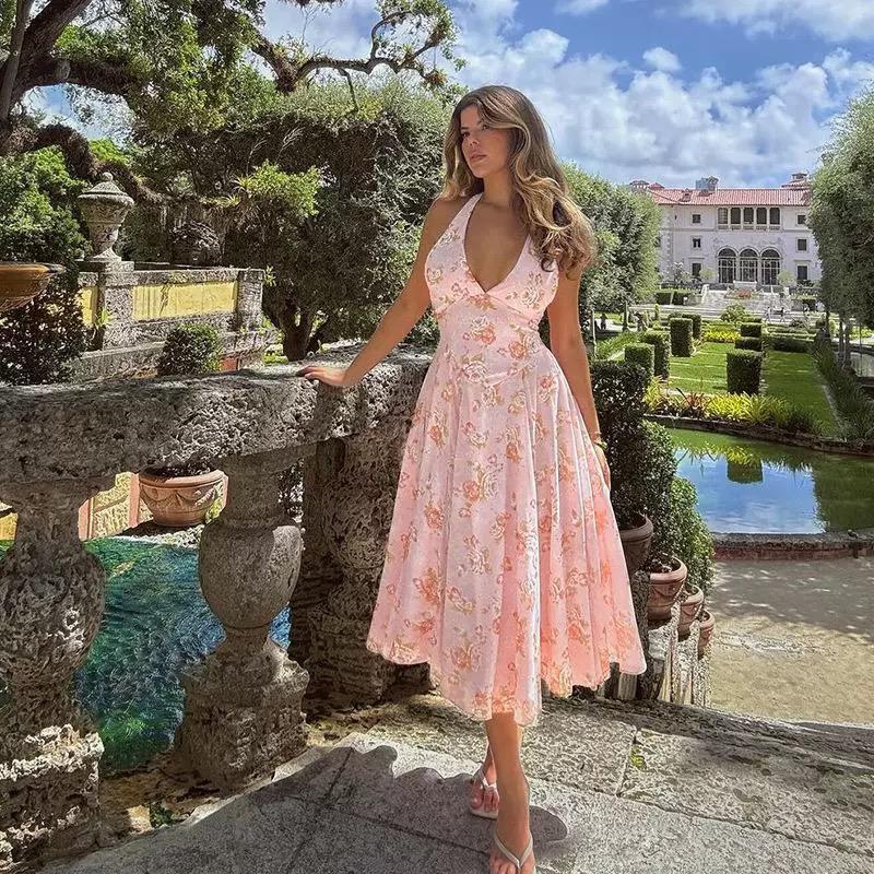 Simiana Vintage Floral Midi Dress In Pink