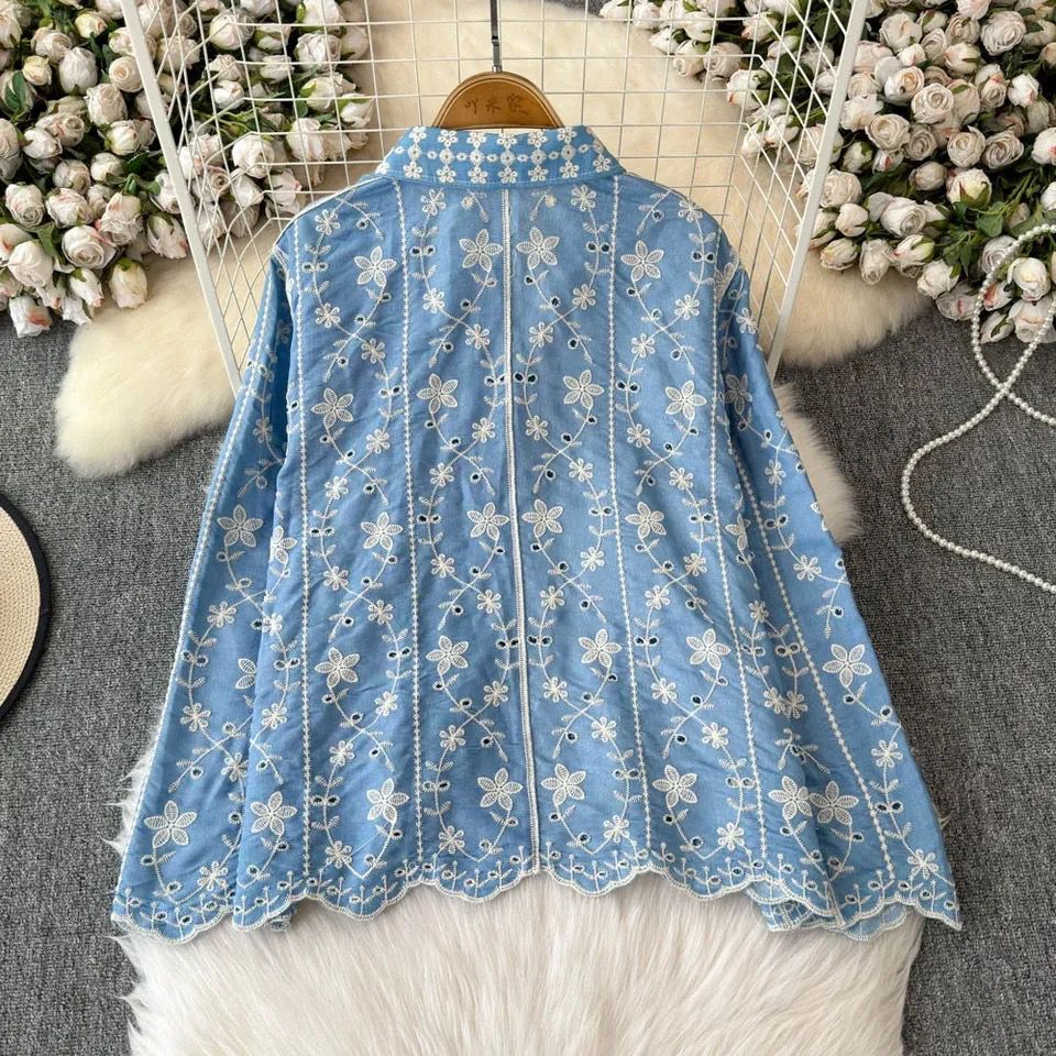 Aria Premium Embroidered Cotton Shirts In Blue