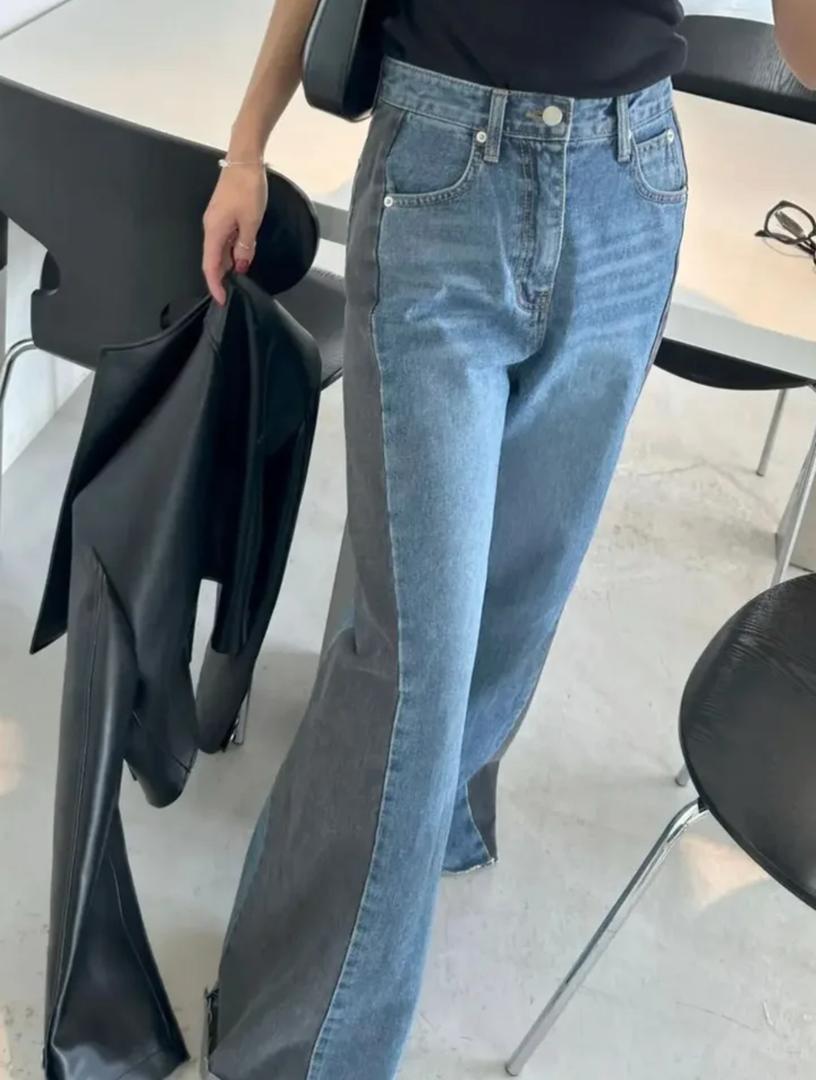 Casia Two Tone Denim Jeans In Blue