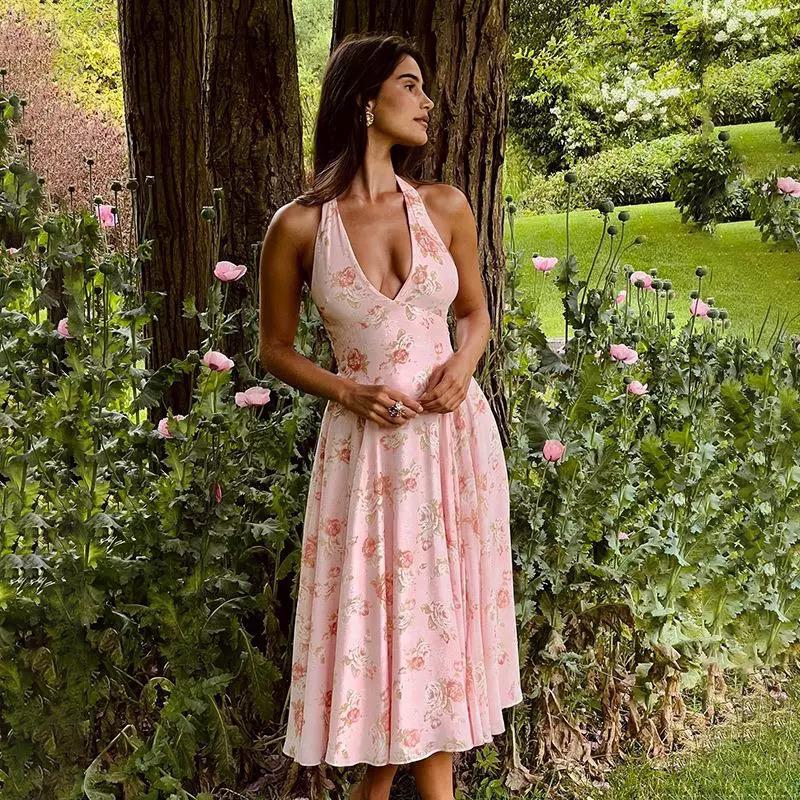 Simiana Vintage Floral Midi Dress In Pink