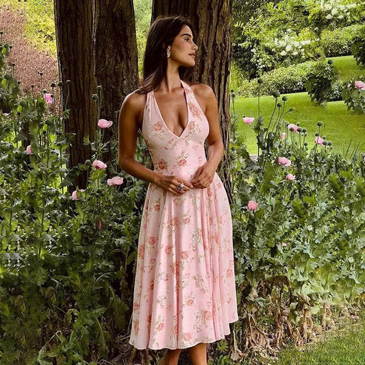 Simiana Vintage Floral Midi Dress In Pink