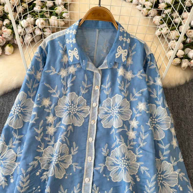 Siya Premium Embroidered Cotton Shirts In Blue