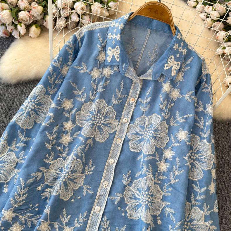 Siya Premium Embroidered Cotton Shirts In Blue