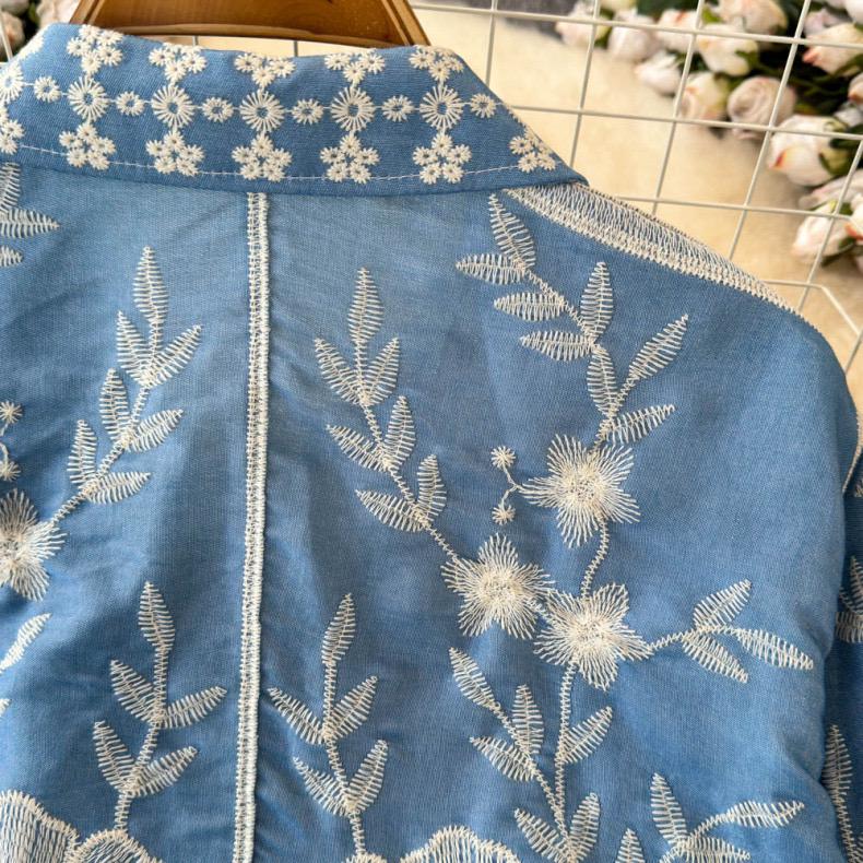 Siya Premium Embroidered Cotton Shirts In Blue