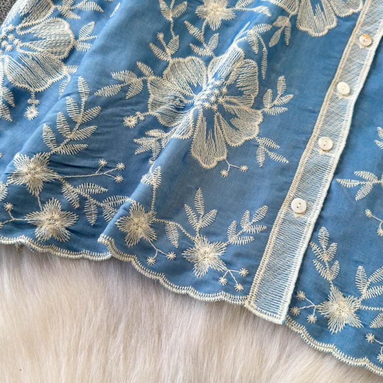 Siya Premium Embroidered Cotton Shirts In Blue