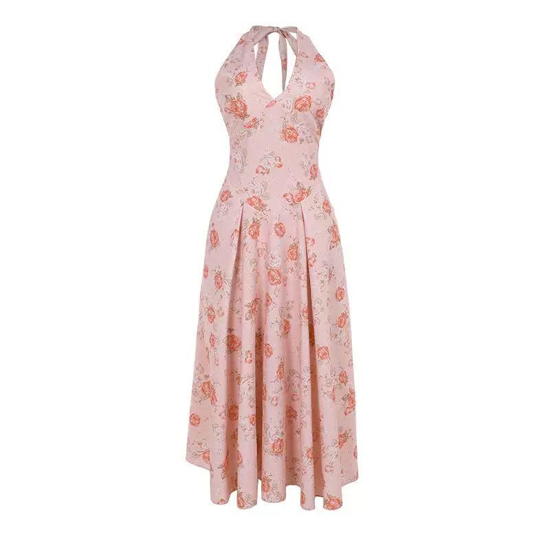 Simiana Vintage Floral Midi Dress In Pink