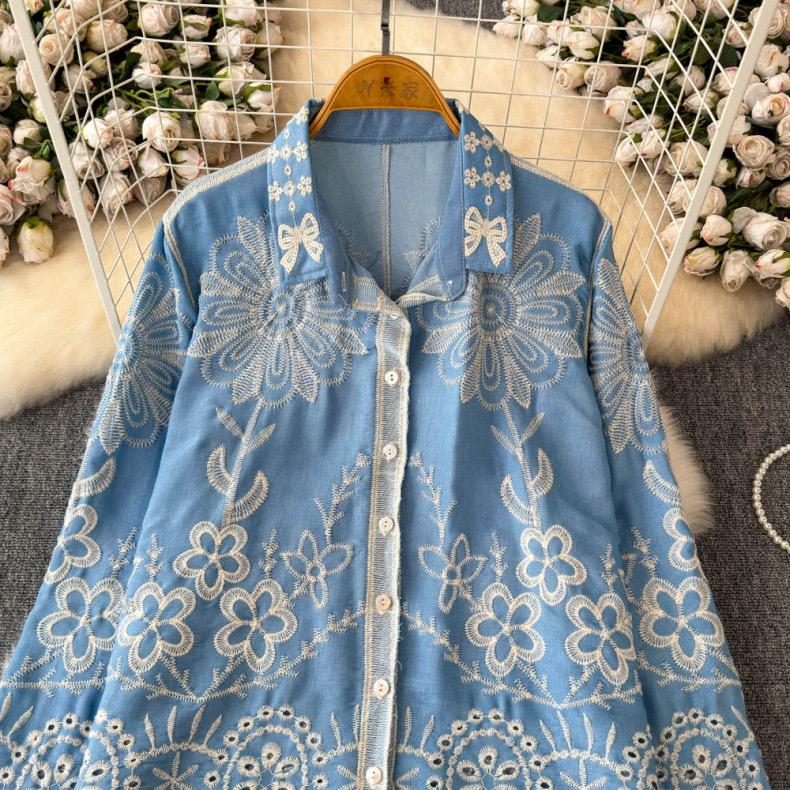 Caro Premium Embroidered Cotton Shirts In Blue