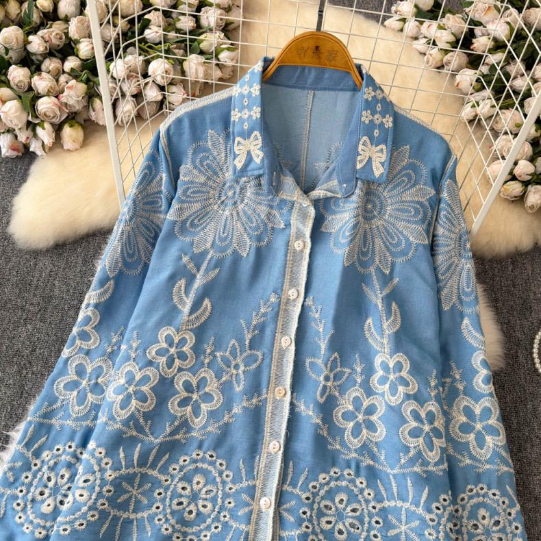 Caro Premium Embroidered Cotton Shirts In Blue