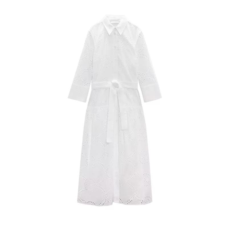 Filly Cotton Eyelet Summer Midi Dress In White